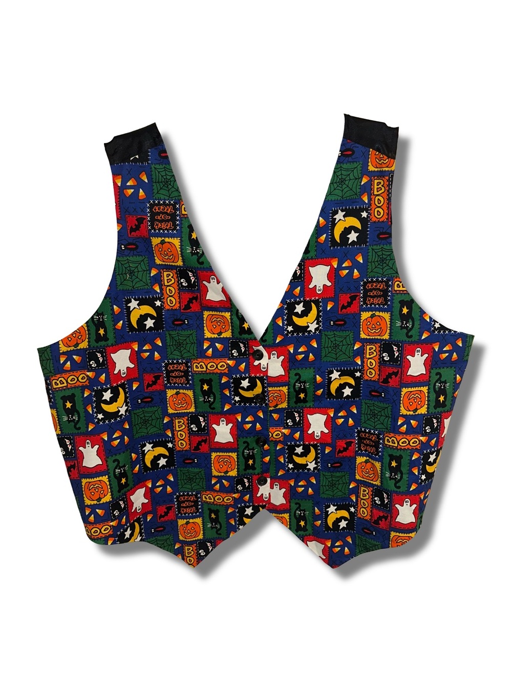 Vtg 90s Halloween Patchwork Print Vest